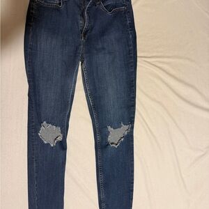 Free People High Rise Distressed Dark Blue Jeans